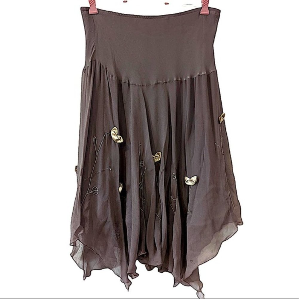 Lapis Mocha Silk Asymmetrical Hem Skirt Size Large